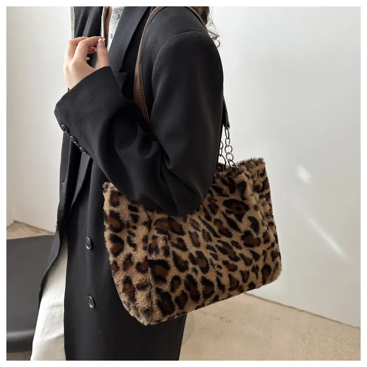 Leopard Print Plush Tote Bag for Women — feature 13