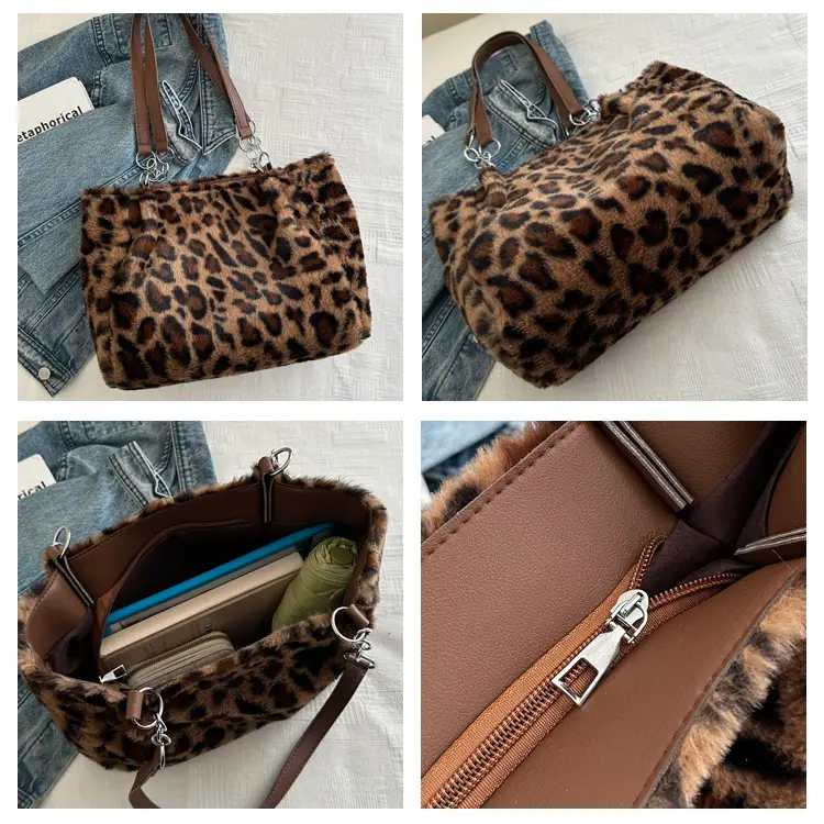 Leopard Print Plush Tote Bag for Women — feature 7