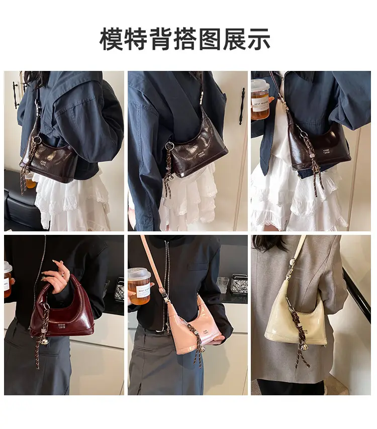 Black Leather Pea Bag with Gold Handle for Women — feature 5