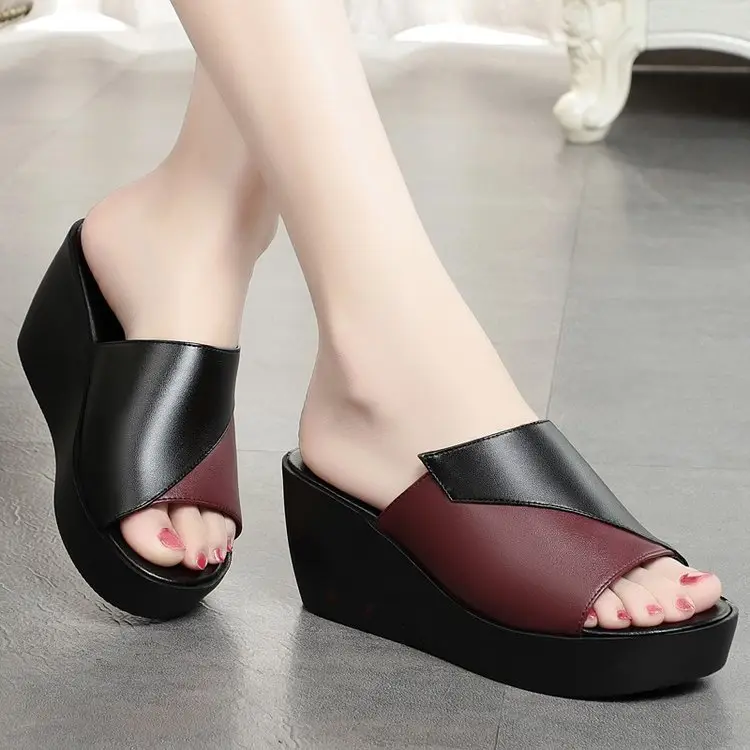 Women's Black White Fish Toe Wedge Sandals Summer - Image 4