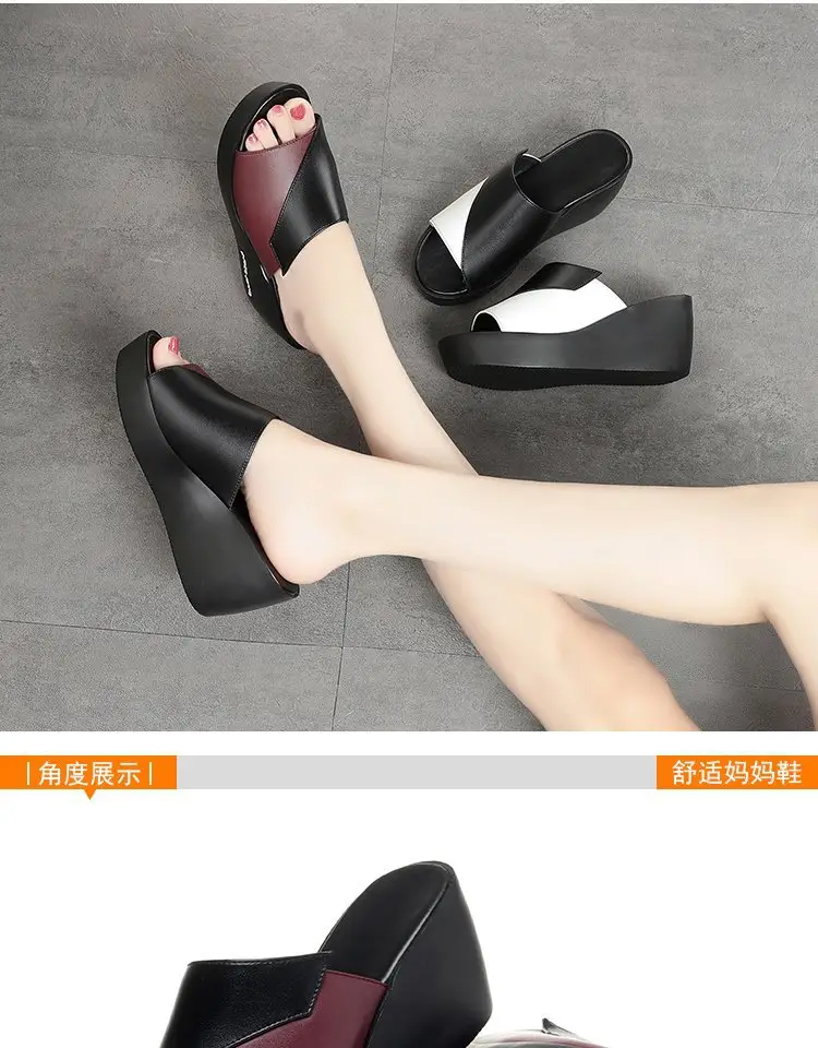 Women's Black White Fish Toe Wedge Sandals Summer — feature 11
