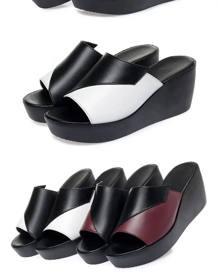 Women's Black White Fish Toe Wedge Sandals Summer — feature 15