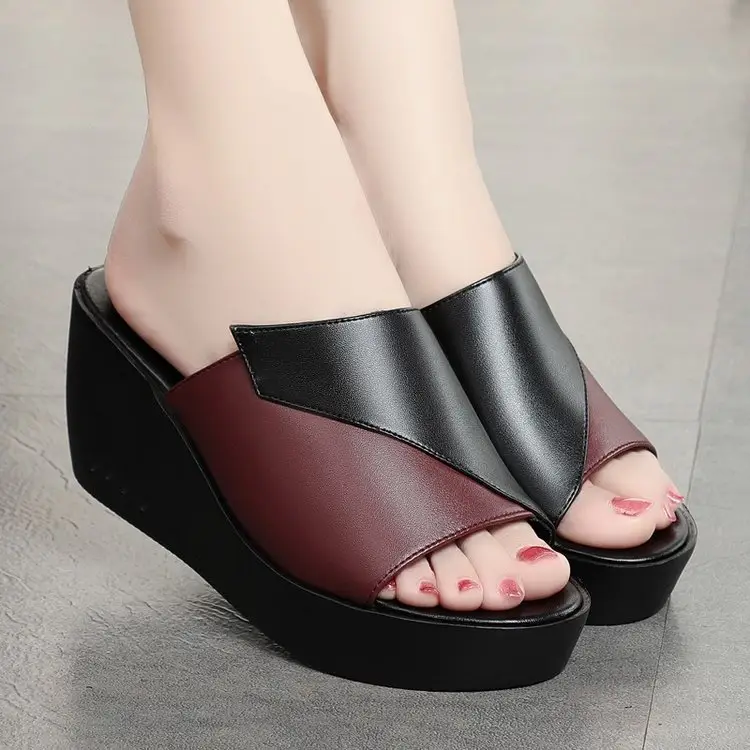 Women's Black White Fish Toe Wedge Sandals Summer — feature 2