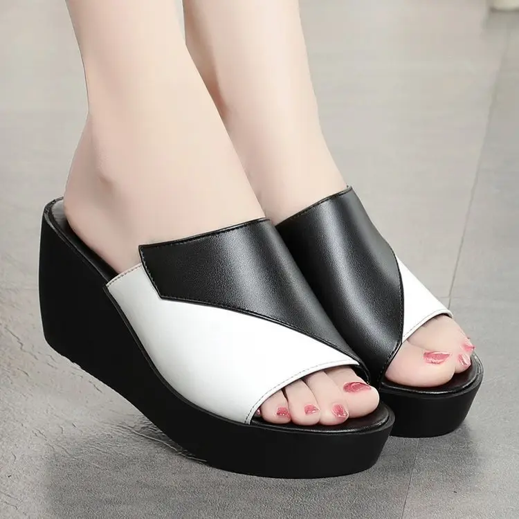 Women's Black White Fish Toe Wedge Sandals Summer — feature 5