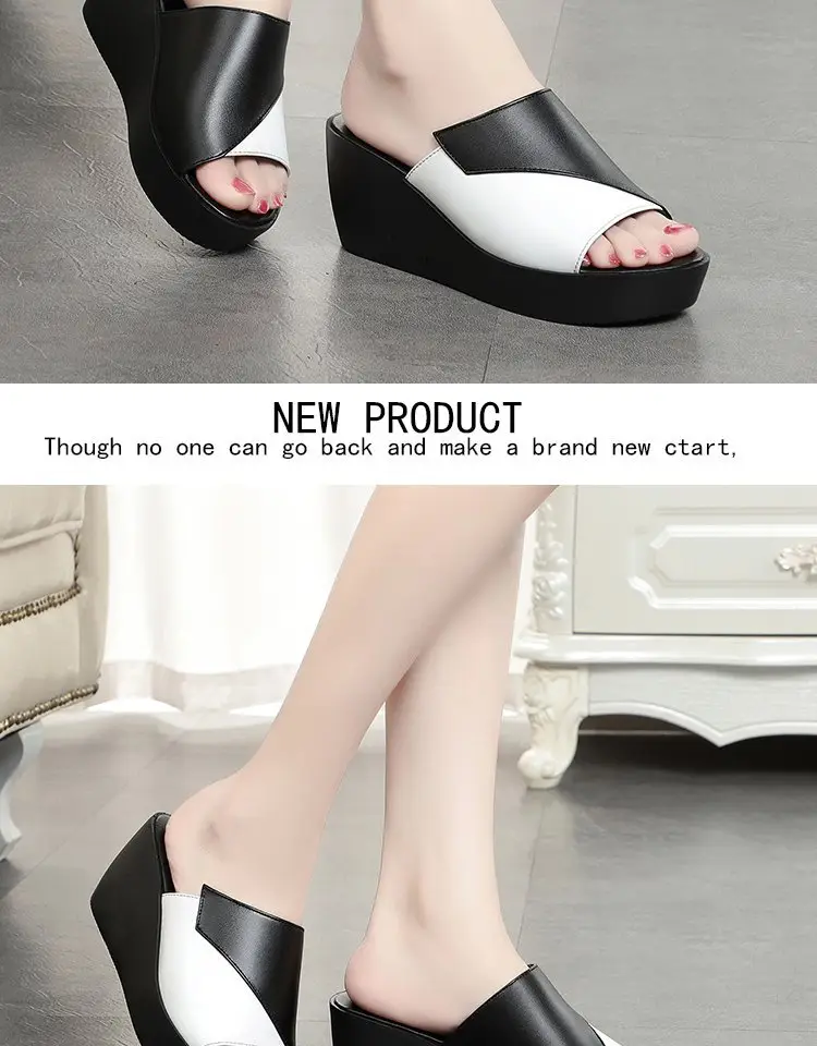 Women's Black White Fish Toe Wedge Sandals Summer — feature 6