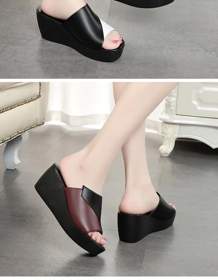 Women's Black White Fish Toe Wedge Sandals Summer — feature 7