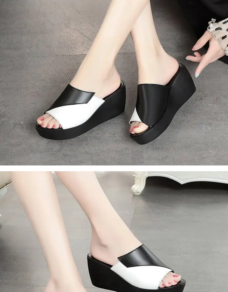 Women's Black White Fish Toe Wedge Sandals Summer — feature 8