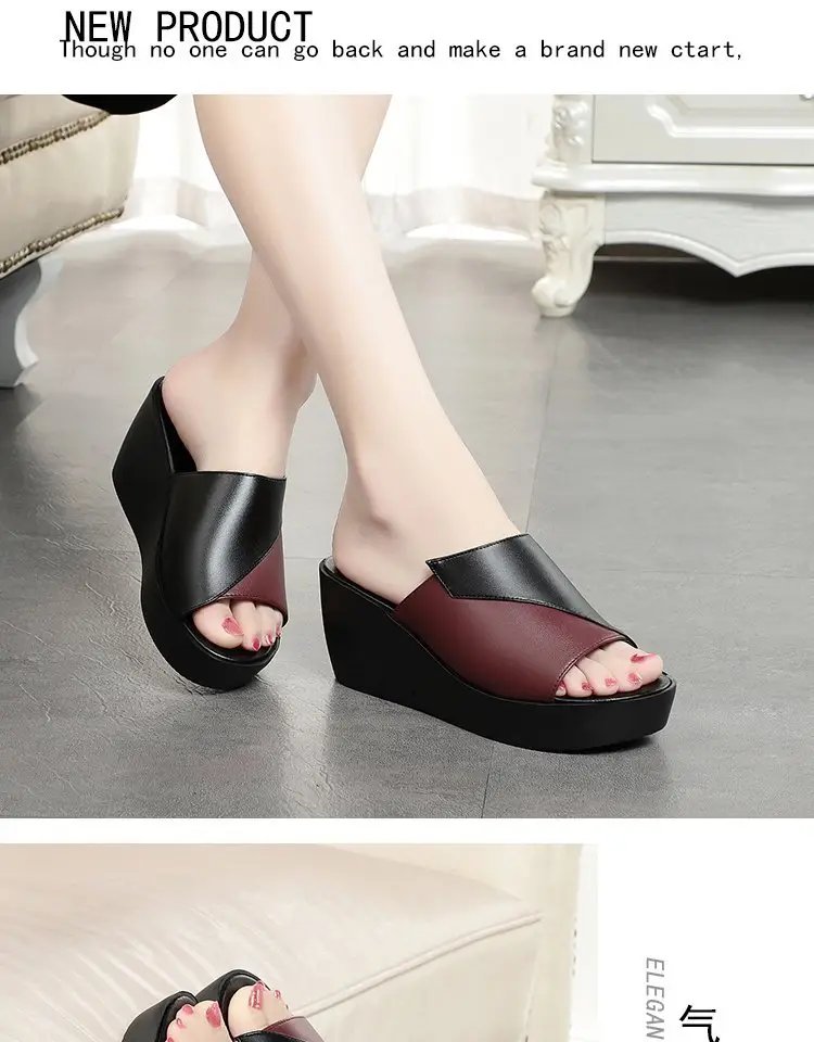 Women's Black White Fish Toe Wedge Sandals Summer — feature 9