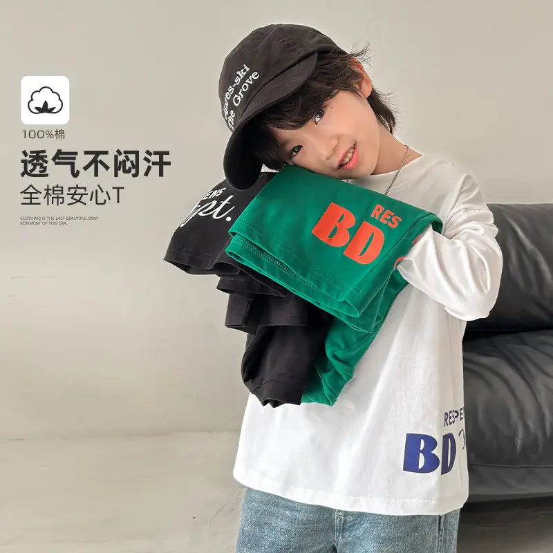 Boys Cotton Long Sleeve T-Shirt Green Solid Base - Image 4