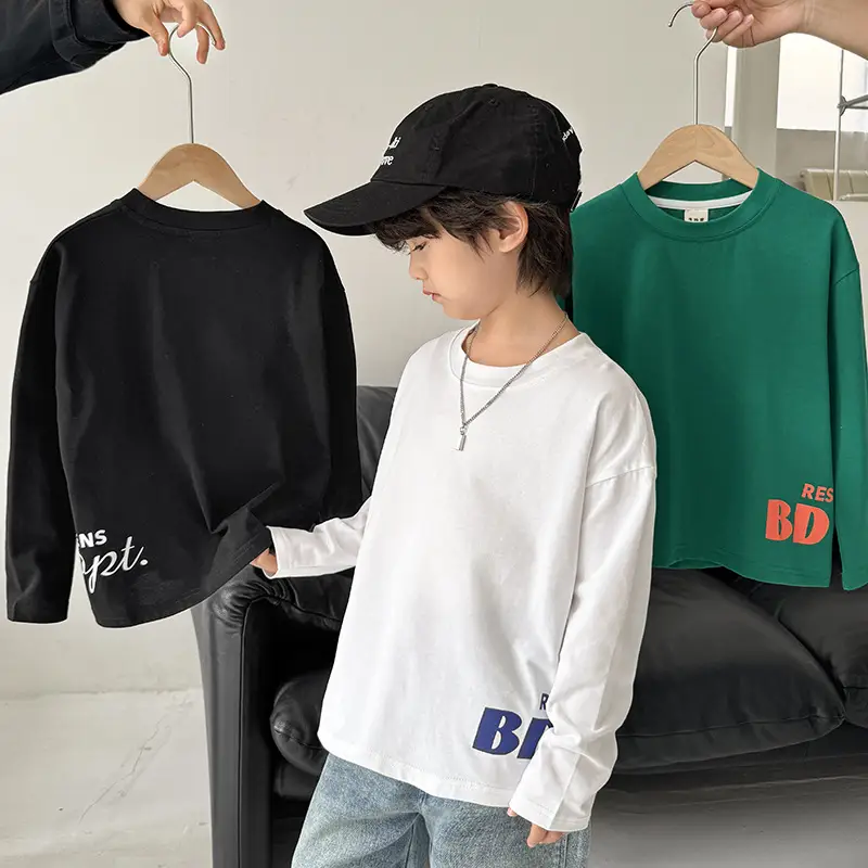 Boys Cotton Long Sleeve T-Shirt Green Solid Base - Image 7