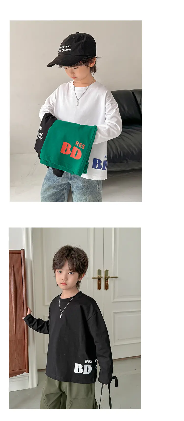 Boys Cotton Long Sleeve T-Shirt Green Solid Base — feature 11