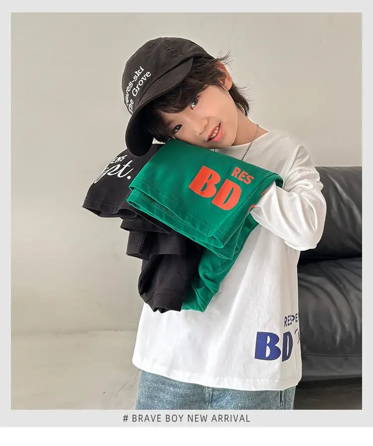 Boys Cotton Long Sleeve T-Shirt Green Solid Base — feature 2