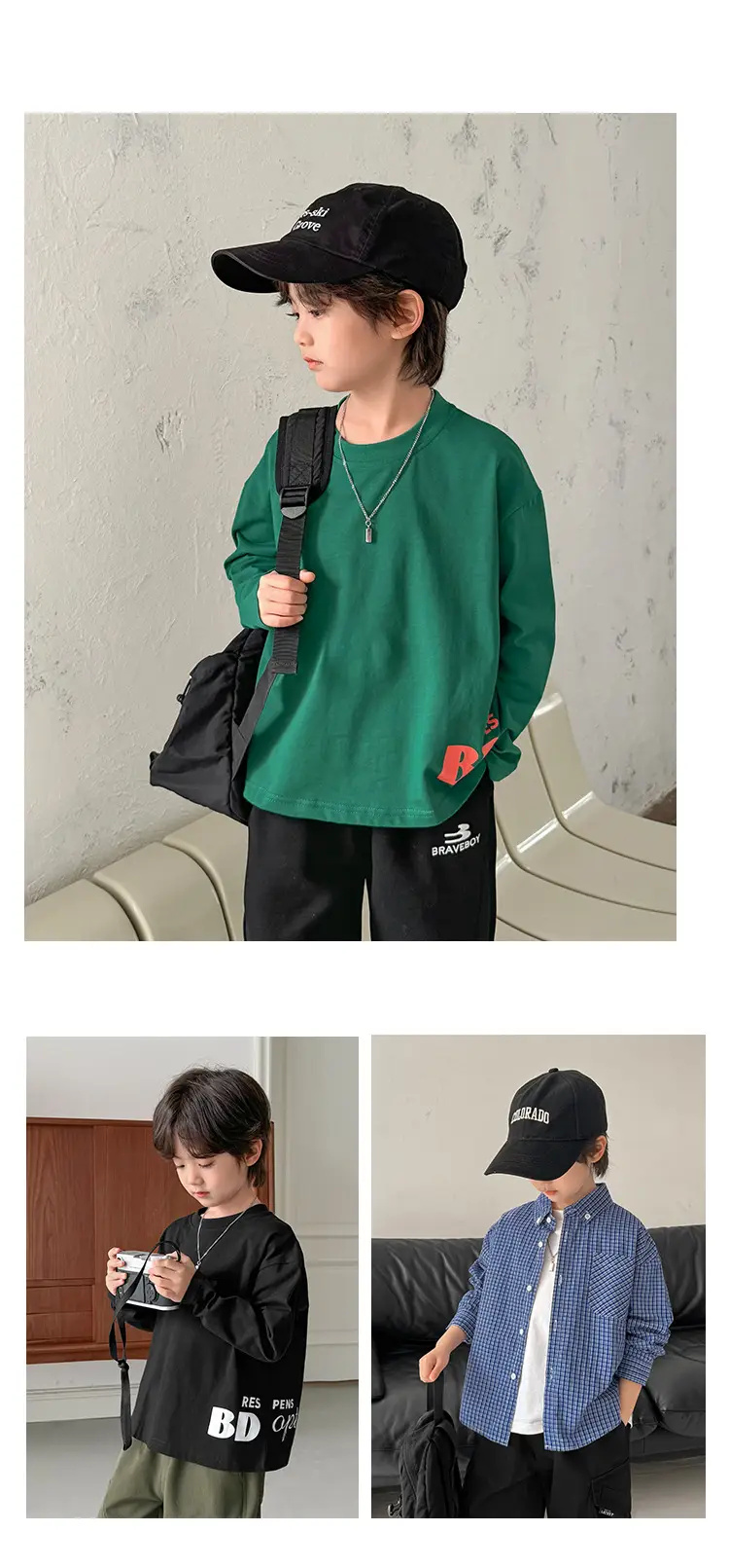 Boys Cotton Long Sleeve T-Shirt Green Solid Base — feature 9