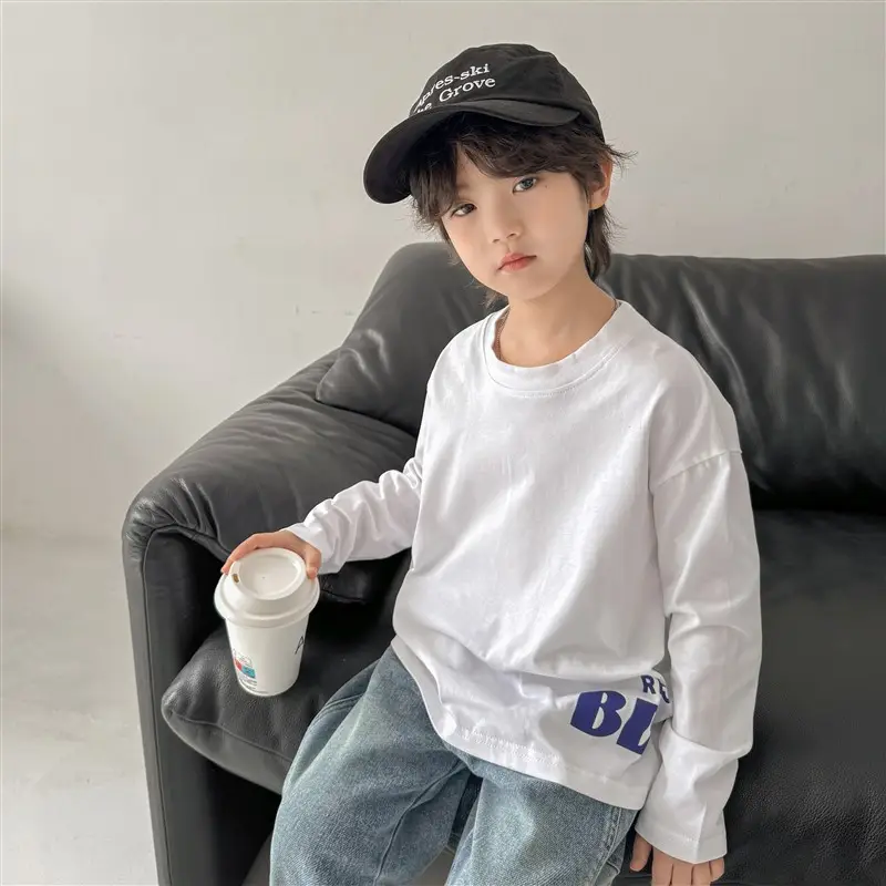 Boys Cotton Long Sleeve T-Shirt Green Solid Base - Image 2