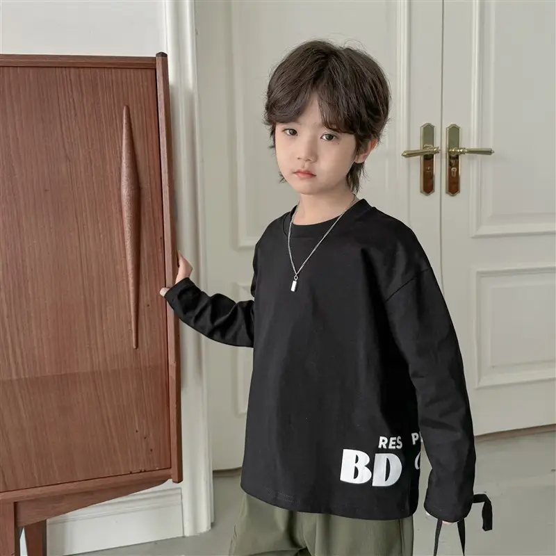 Boys Cotton Long Sleeve T-Shirt Green Solid Base - Image 3