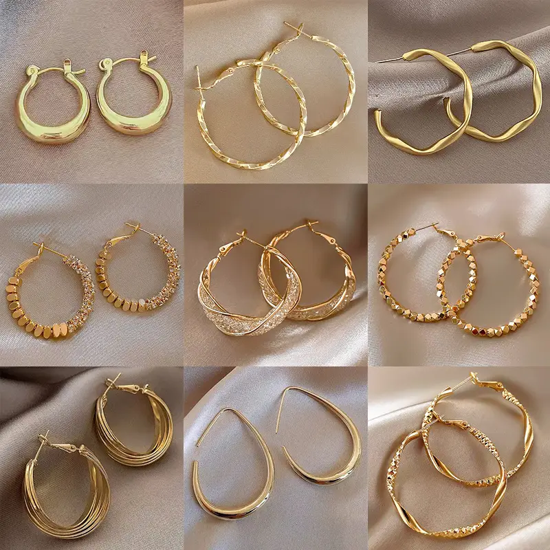 Gold 2-Circle Hanger Earrings for Women