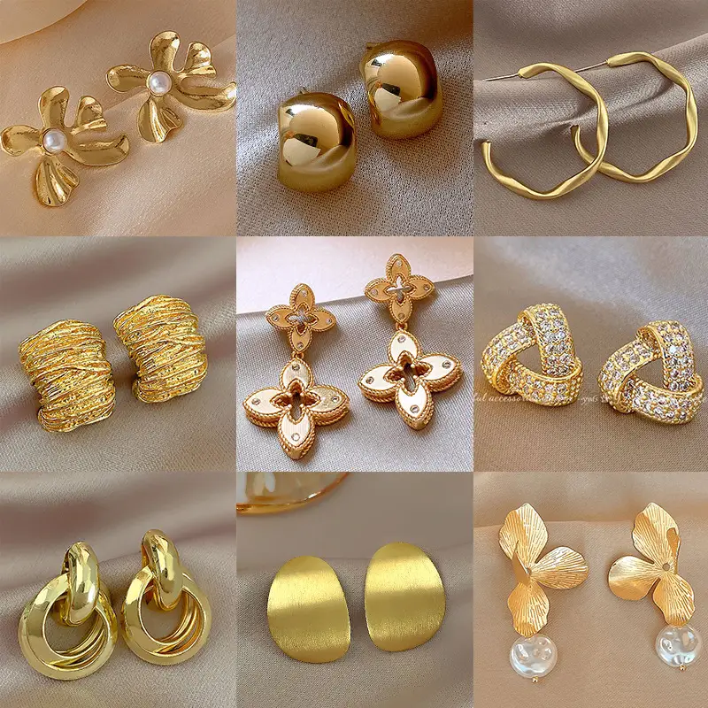 Gold 2-Circle Hanger Earrings for Women