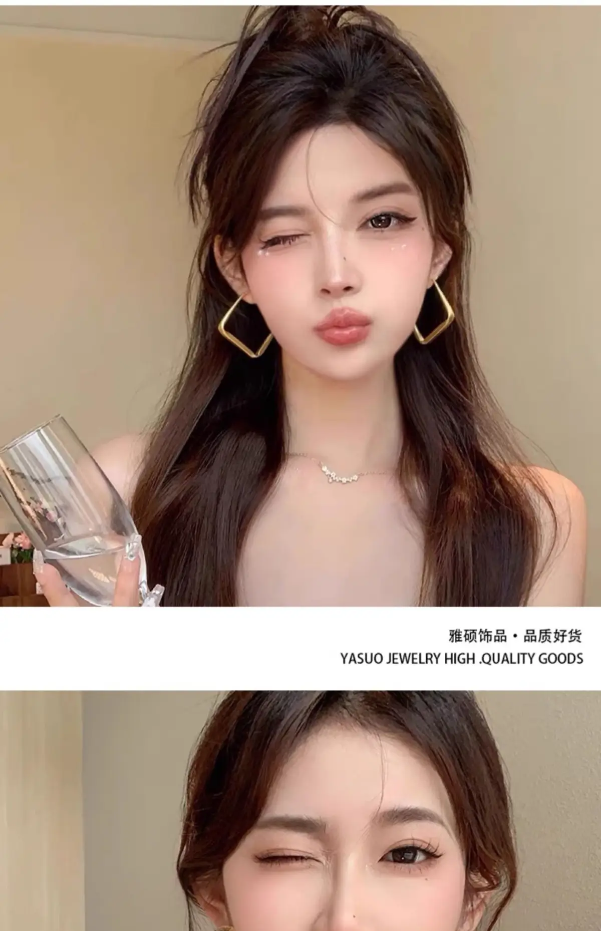 Gold 2-Circle Hanger Earrings for Women — feature 5
