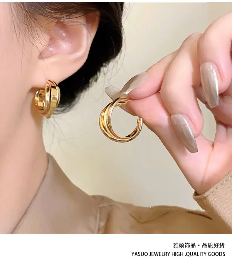 Gold 2-Circle Hanger Earrings for Women — feature 9