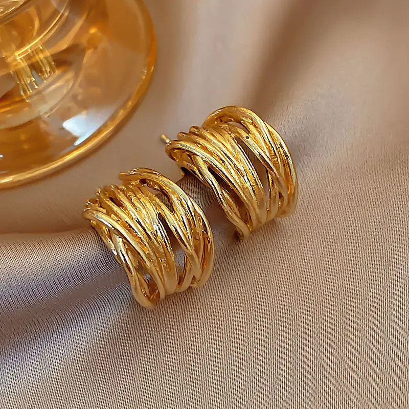 Gold 2-Circle Hanger Earrings for Women