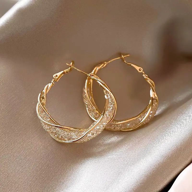 Gold 2-Circle Hanger Earrings for Women