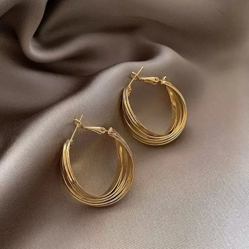 Gold 2-Circle Hanger Earrings for Women