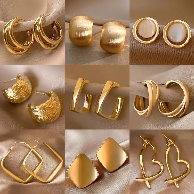 Gold 2-Circle Hanger Earrings for Women