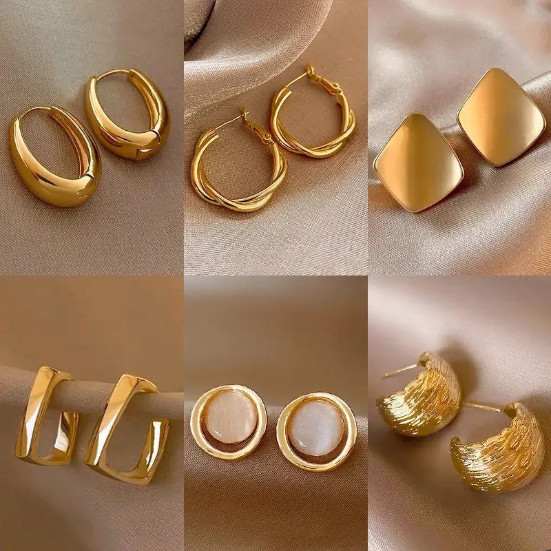 Gold 2-Circle Hanger Earrings for Women