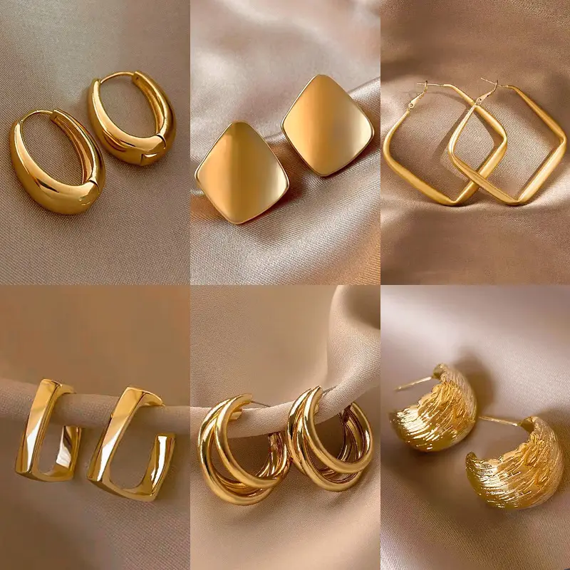 Gold 2-Circle Hanger Earrings for Women