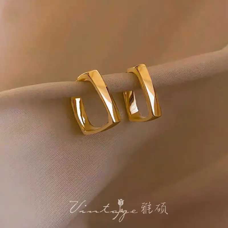 Gold 2-Circle Hanger Earrings for Women