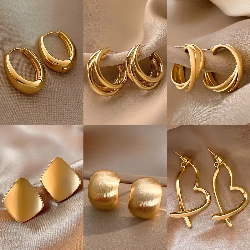 Gold 2-Circle Hanger Earrings for Women