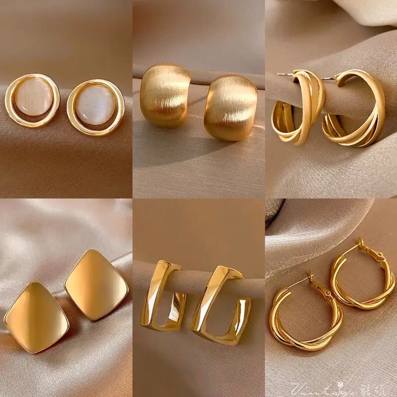 Gold 2-Circle Hanger Earrings for Women