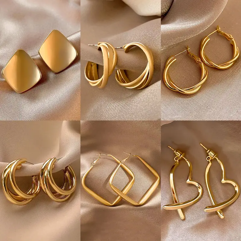 Gold 2-Circle Hanger Earrings for Women