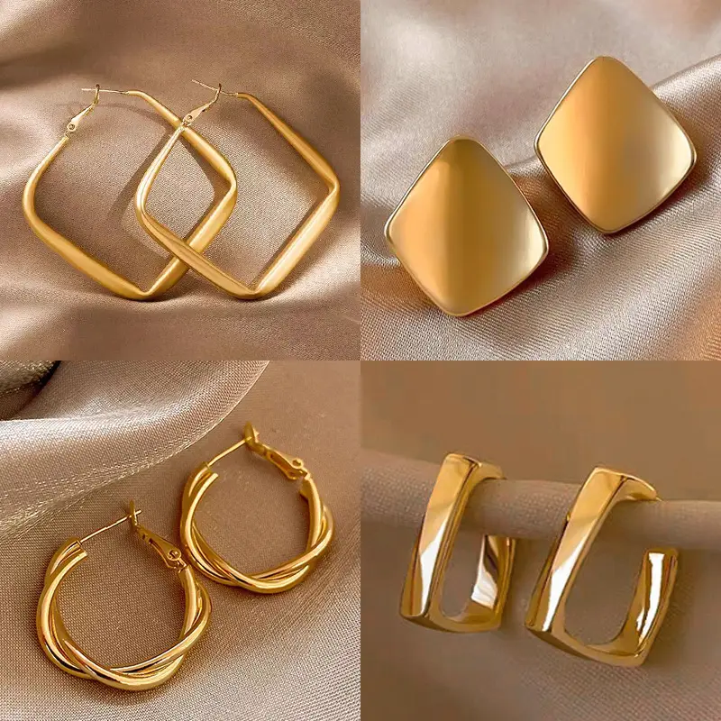 Gold 2-Circle Hanger Earrings for Women