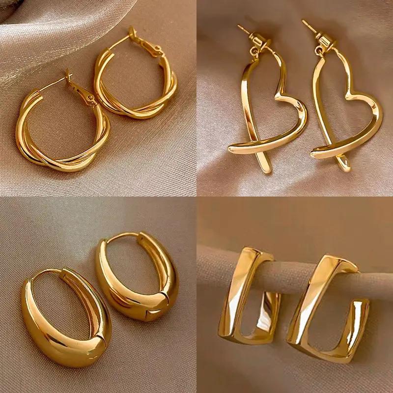 Gold 2-Circle Hanger Earrings for Women