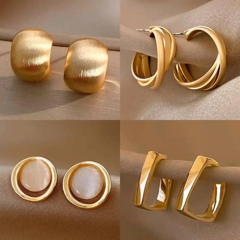 Gold 2-Circle Hanger Earrings for Women