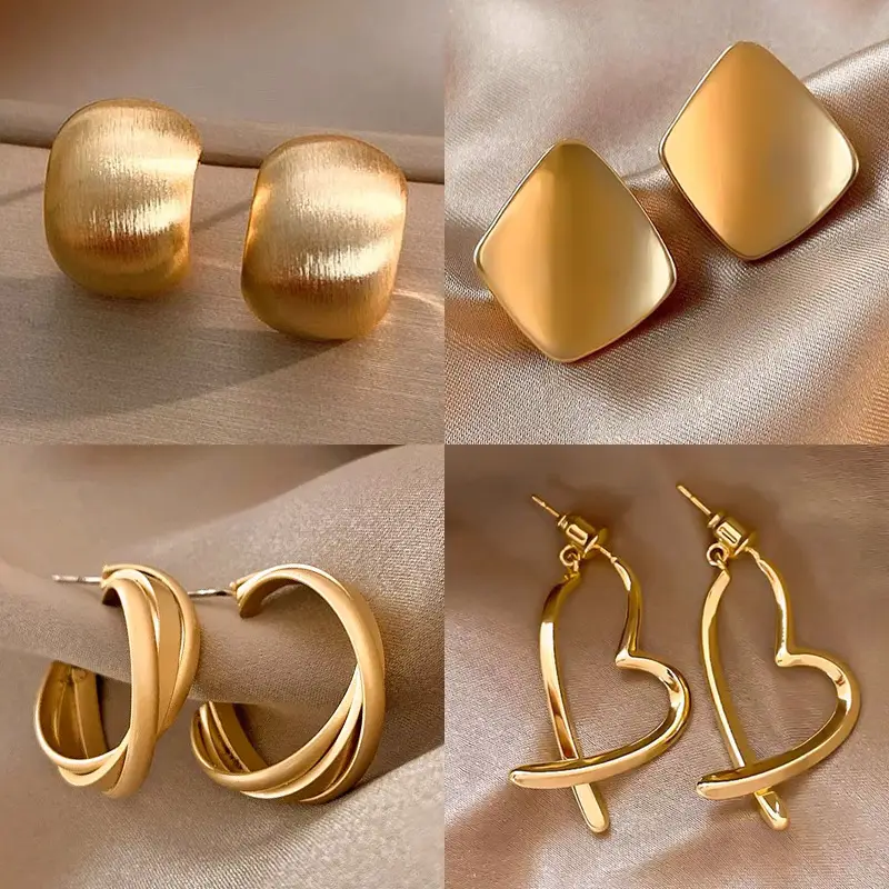 Gold 2-Circle Hanger Earrings for Women