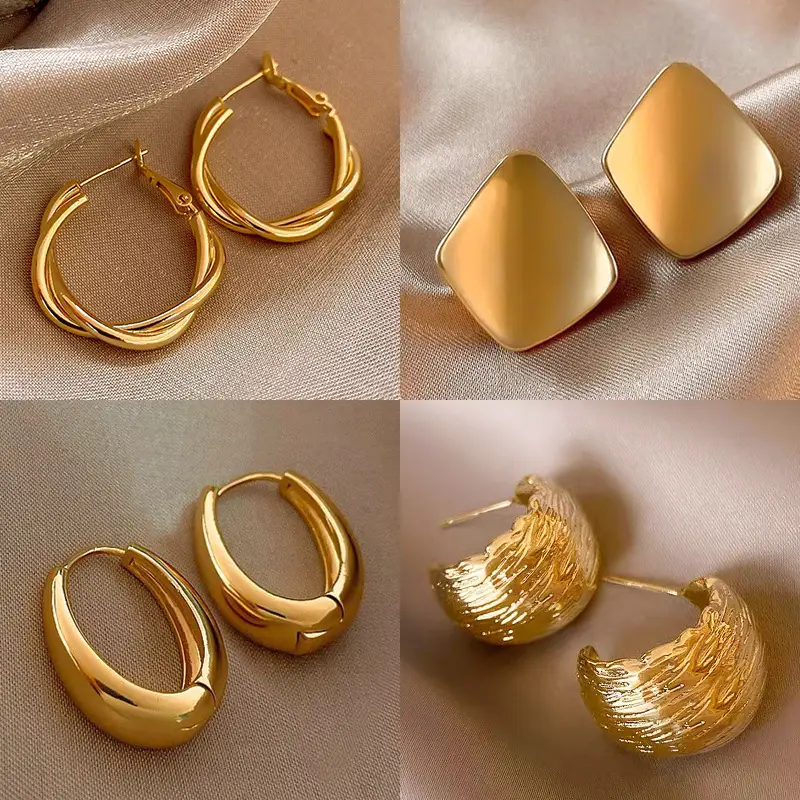 Gold 2-Circle Hanger Earrings for Women