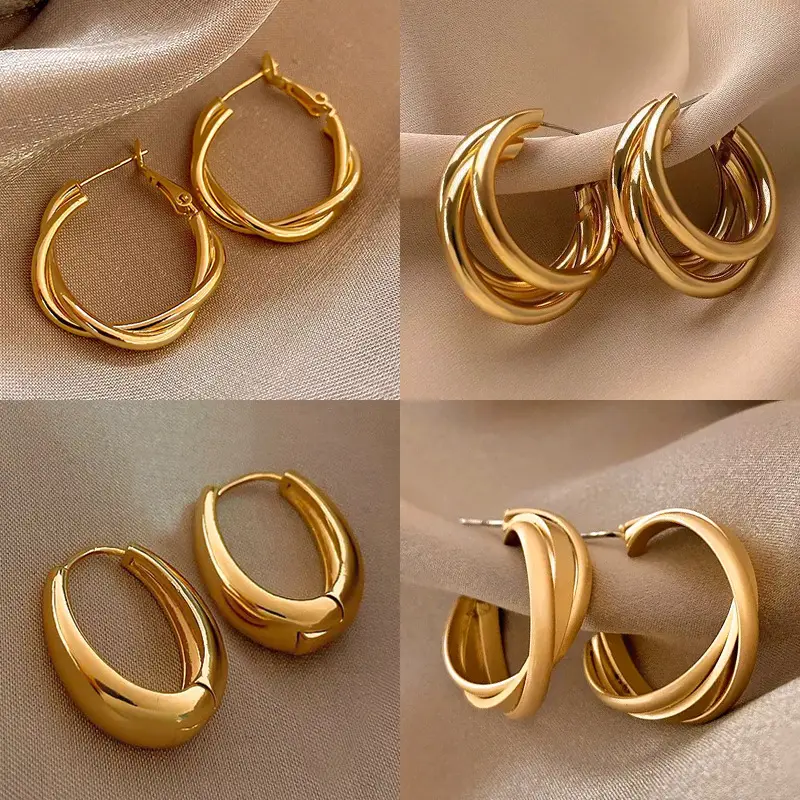 Gold 2-Circle Hanger Earrings for Women