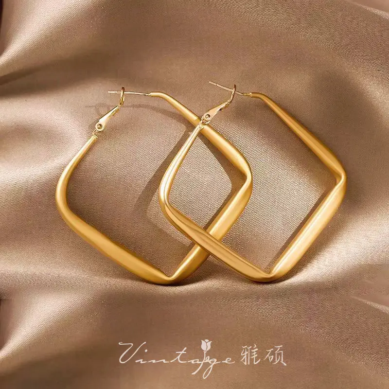 Gold 2-Circle Hanger Earrings for Women