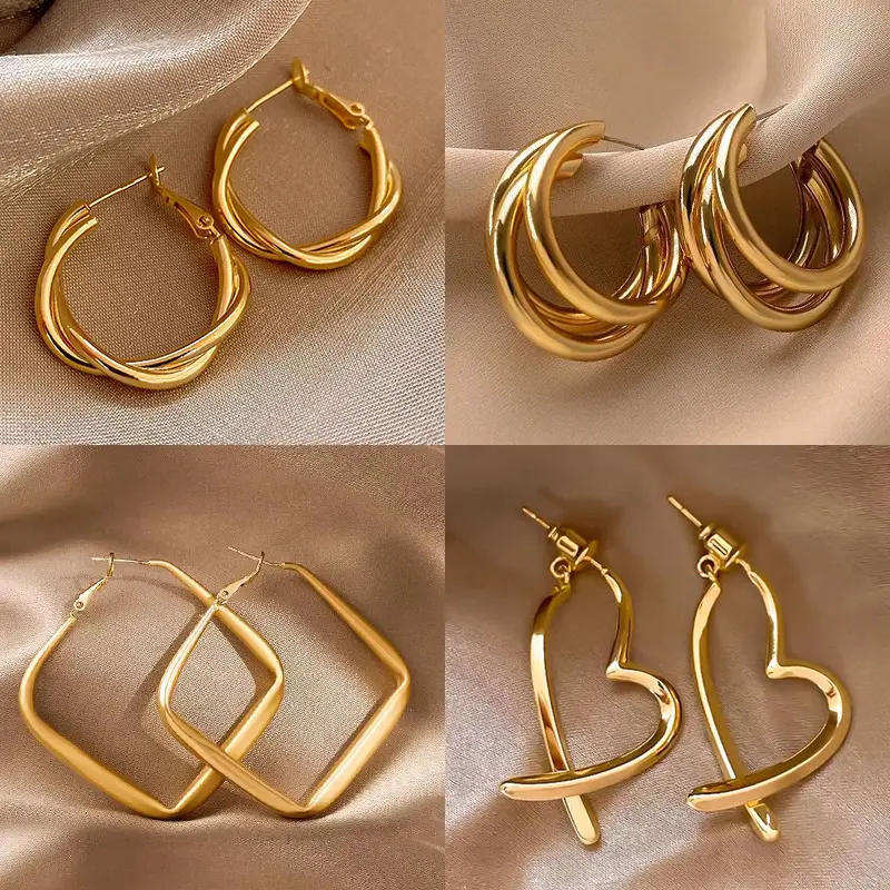 Gold 2-Circle Hanger Earrings for Women