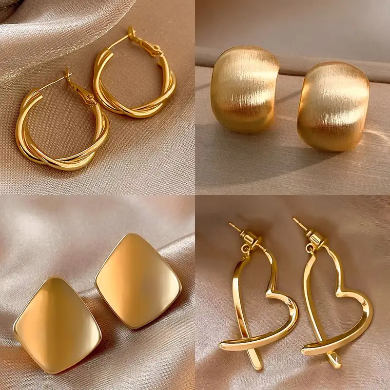 Gold 2-Circle Hanger Earrings for Women