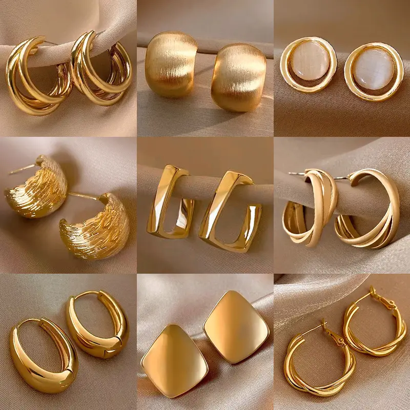 Gold 2-Circle Hanger Earrings for Women