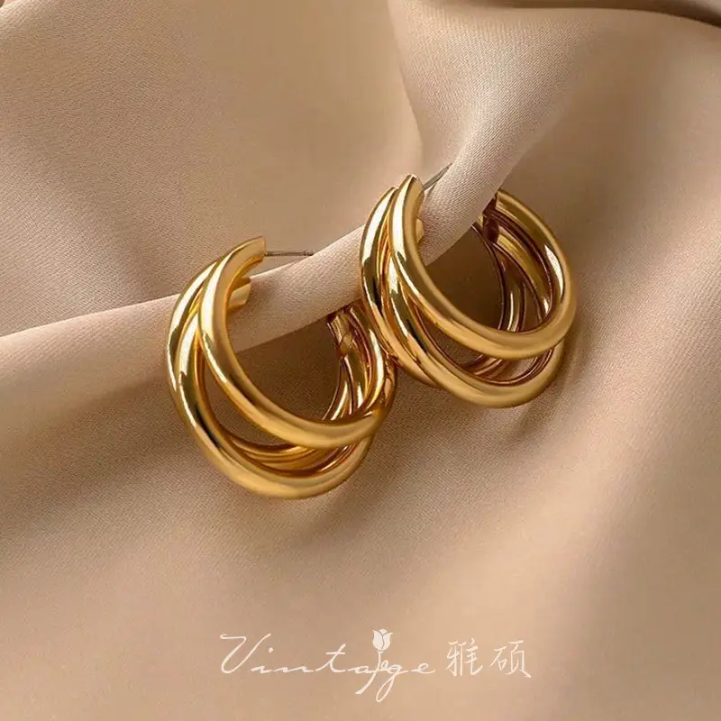 Gold 2-Circle Hanger Earrings for Women