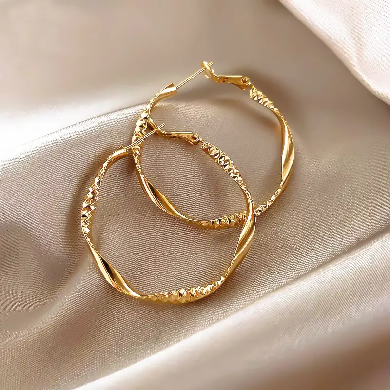 Gold 2-Circle Hanger Earrings for Women