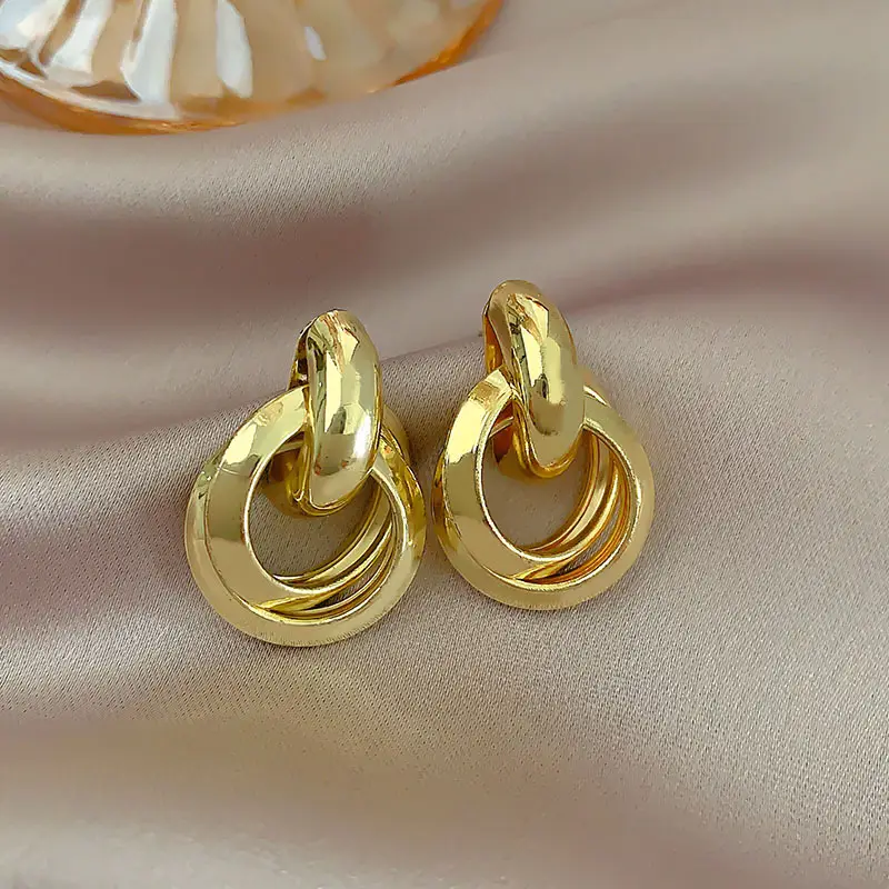 Gold 2-Circle Hanger Earrings for Women