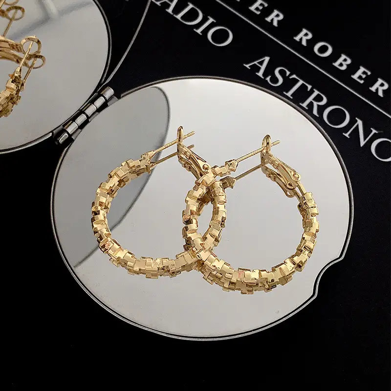 Gold 2-Circle Hanger Earrings for Women