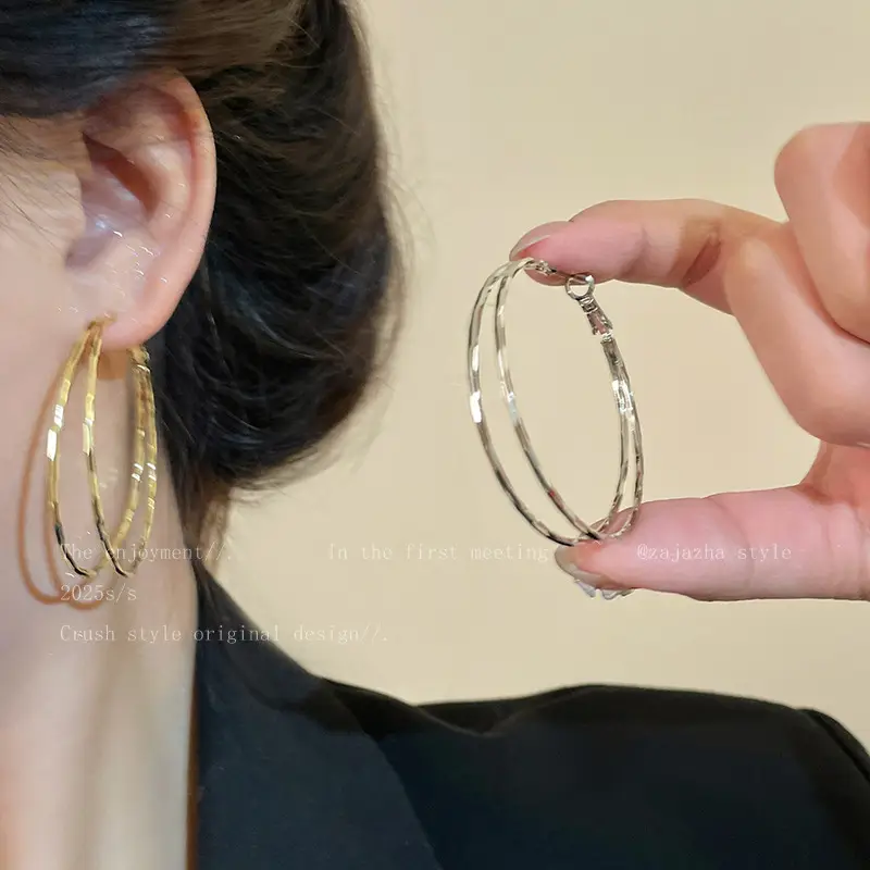 Gold 2-Circle Hanger Earrings for Women