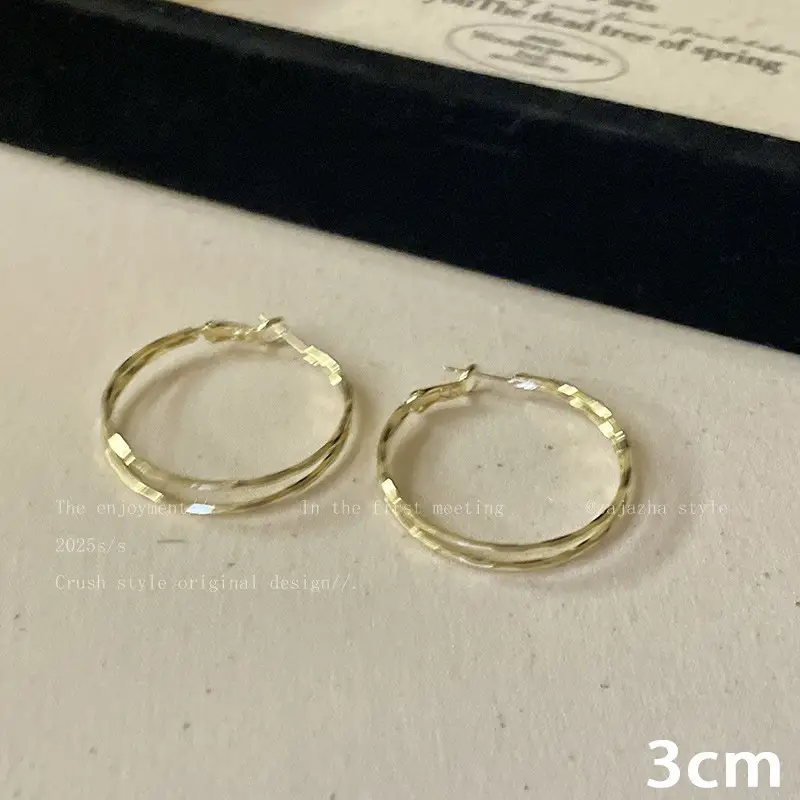 Gold 2-Circle Hanger Earrings for Women