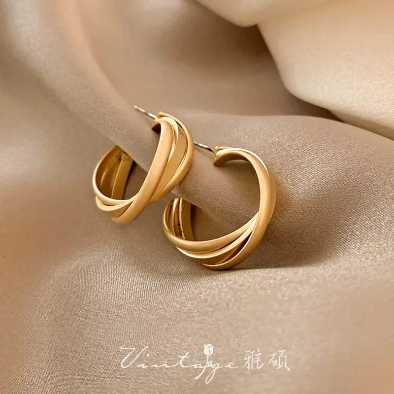 Gold 2-Circle Hanger Earrings for Women